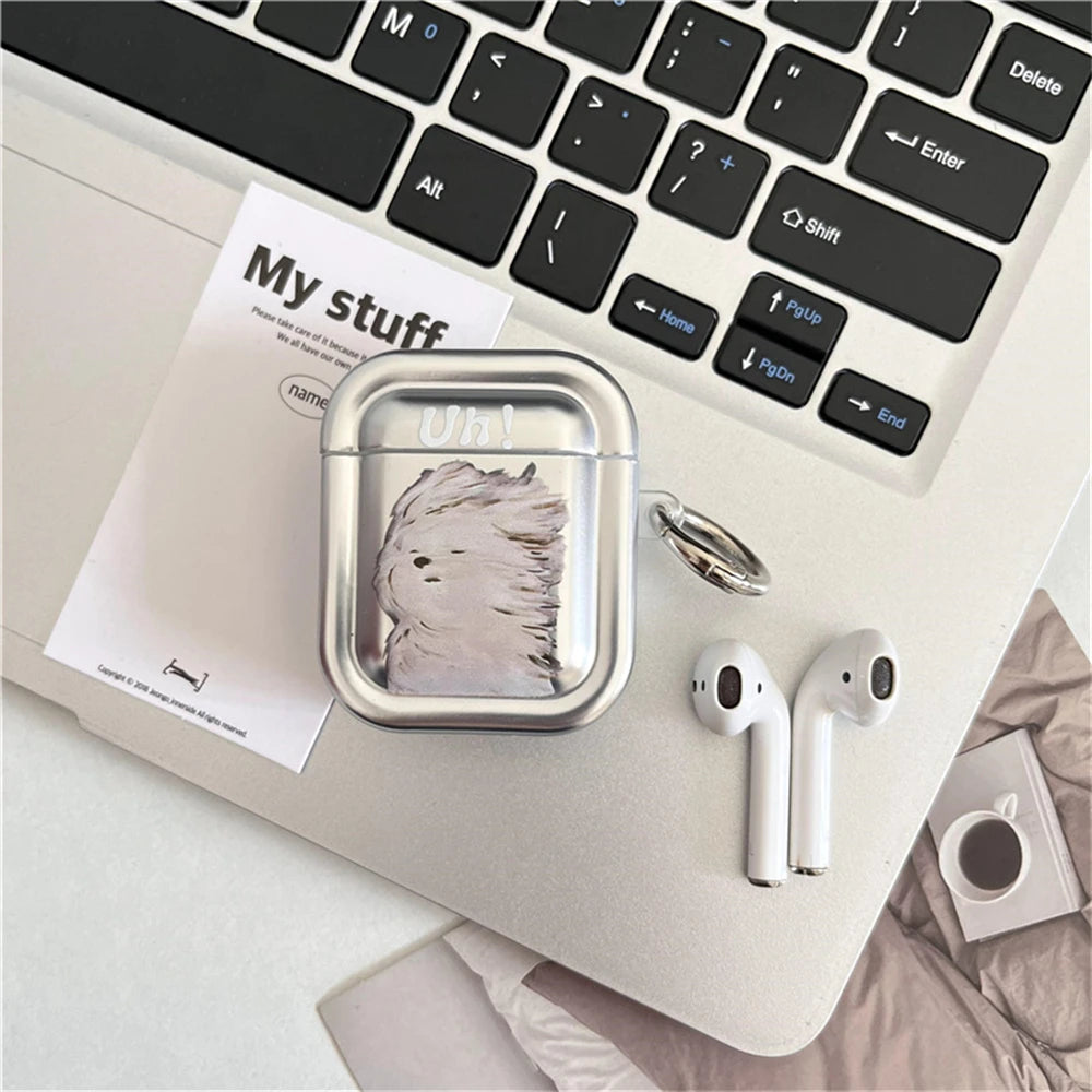Lovely Oil Painting Puppy Mirror Earphone Case For Airpods 3 Pro 2 1 Shockproof Charging Cover For Airpods 4 Cartoon Soft Shell