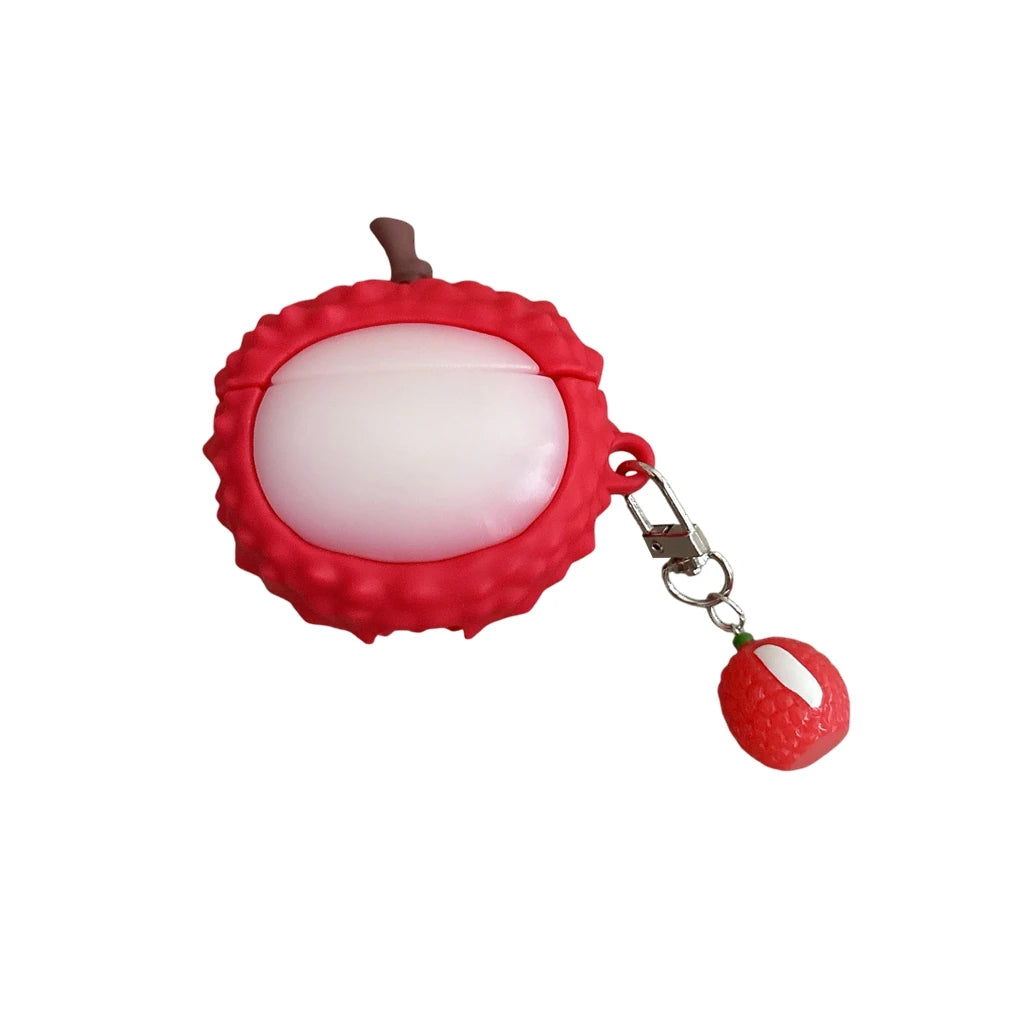 Fun Summer Stereoscopic Red Lychee Pendant Shockproof Protective Earphone Cover Case for AirPods 1 or 2 3 4 Pro 2