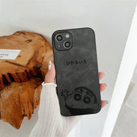 Cute Cartoon Crayon Shin-chan Leather Texture Phone Case For iPhone 11 12 13 14 15 16 17 Pro Max XS X XR 8 Plus Shockproof Cover