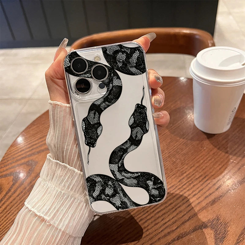 Black Snake Phone Case for iPhone 17 Air 16 15 14 13 12 11 Pro Max Plus Mini  X 8 7 Soft Transparent Cover Fundas Accessory