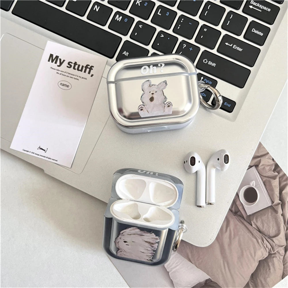 Lovely Oil Painting Puppy Mirror Earphone Case For Airpods 3 Pro 2 1 Shockproof Charging Cover For Airpods 4 Cartoon Soft Shell