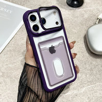 Luxury Slot Card Holder Wallet Clear Case For iPhone 17 Air 16 15 14 13 12 11 Pro Max Fold Lens Stand Holder Shockproof Cover