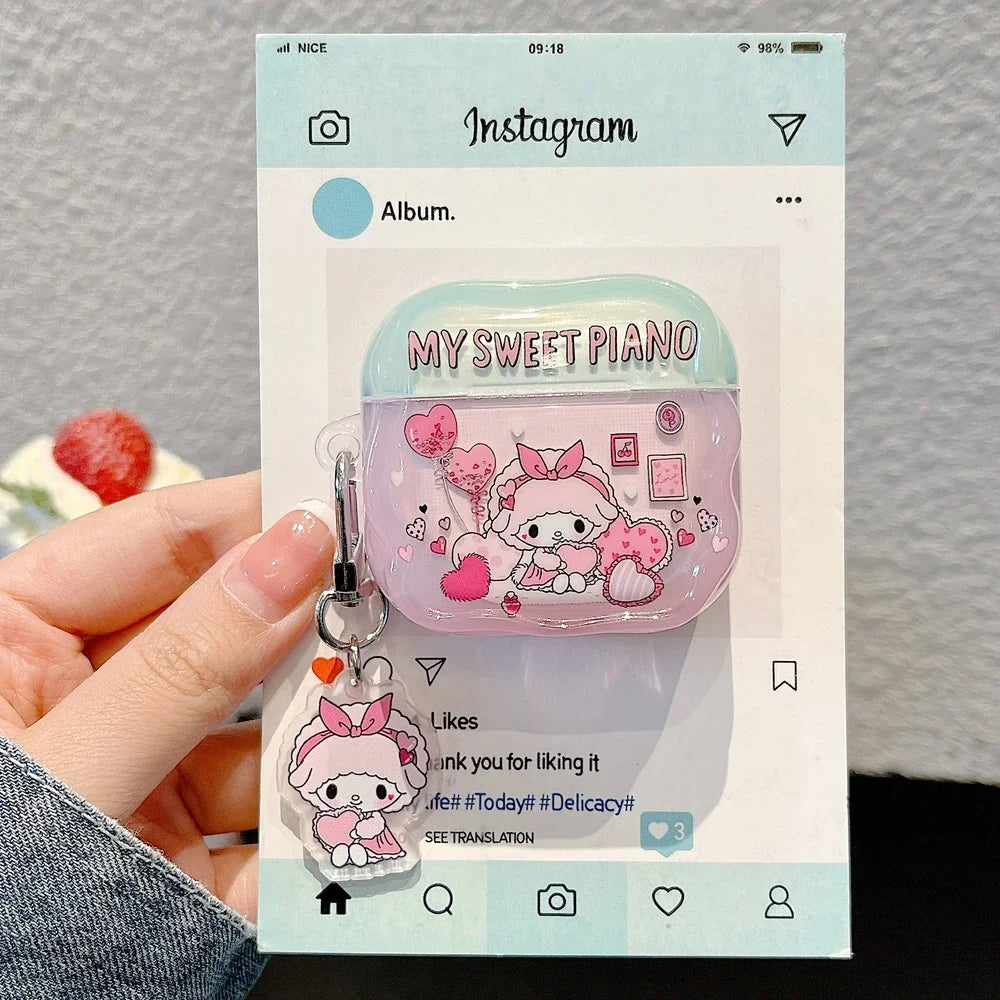 Earphone Case For Airpods 4 Pro 2 1 2 3  Cute Sanrio My Melody Piano Wireless Bluetooth Headset Protective Cover With Pendant