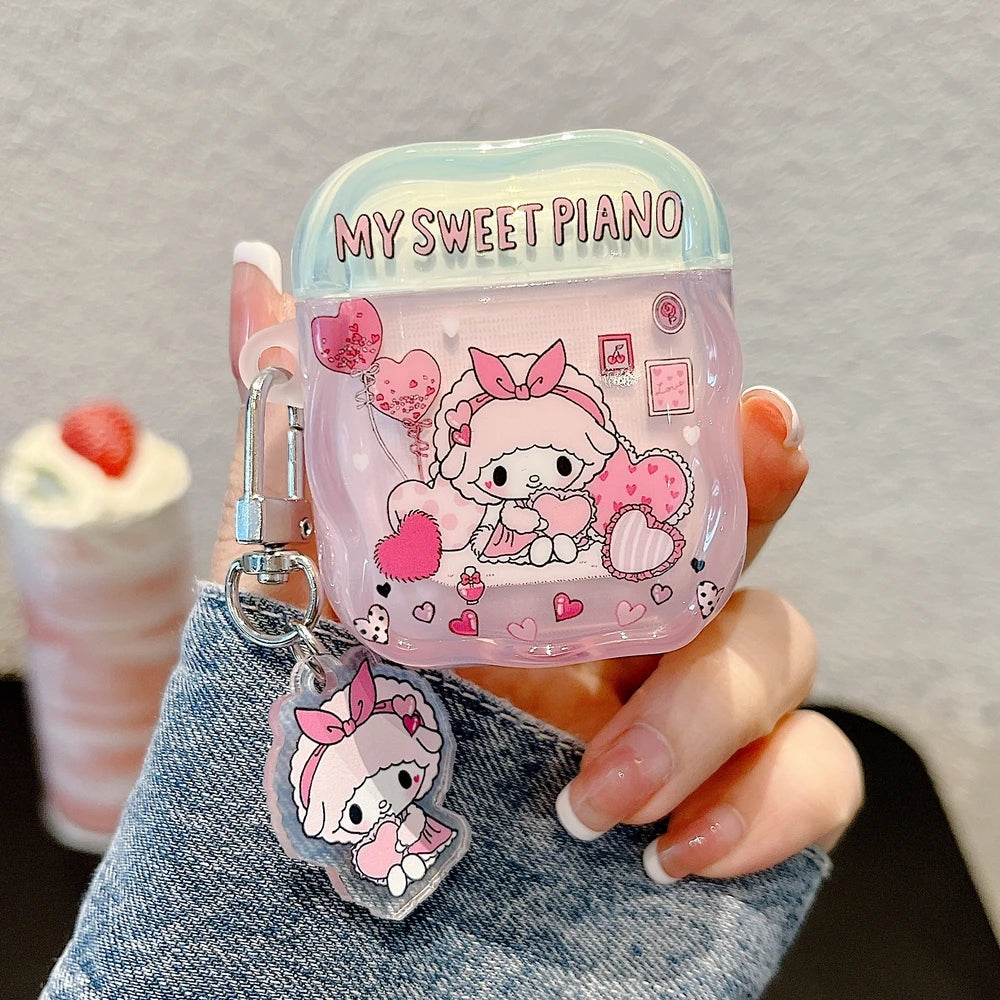 Earphone Case For Airpods 4 Pro 2 1 2 3  Cute Sanrio My Melody Piano Wireless Bluetooth Headset Protective Cover With Pendant