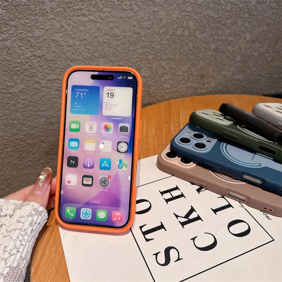 New Magnetic Stand Phone Case For iPhone 17 Air 13 11 12 14 15 16 Pro Max Plus Magsafe Official Wireless Charge Protector Cover