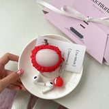 Fun Summer Stereoscopic Red Lychee Pendant Shockproof Protective Earphone Cover Case for AirPods 1 or 2 3 4 Pro 2