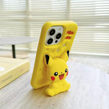3D Cartoon Pikachu Stand Phone Case For IPhone17 17pro 17promax 13 14 15 16 12 ProMax 14 15 Plus Soft Silicone  Back Cover