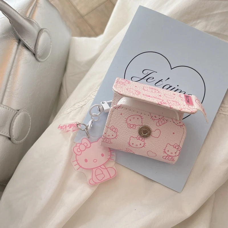 Cute Cartoon Sanrio Hello Kitty Leather Bag Earphone Case For AirPods 4 1 2 3 2021 Pro Wireless Bluetooth Headset Headphone Bag
