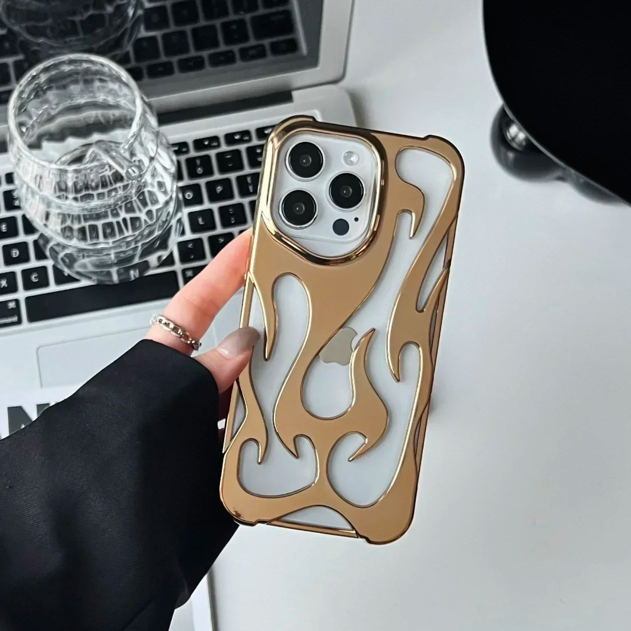 Fashion Matte 3D Hollowed Flame Phone Case For iphone 17 Air 16 Pro Max 15 Plus 14 13 12 11 Electroplated Soft Back Cover capa