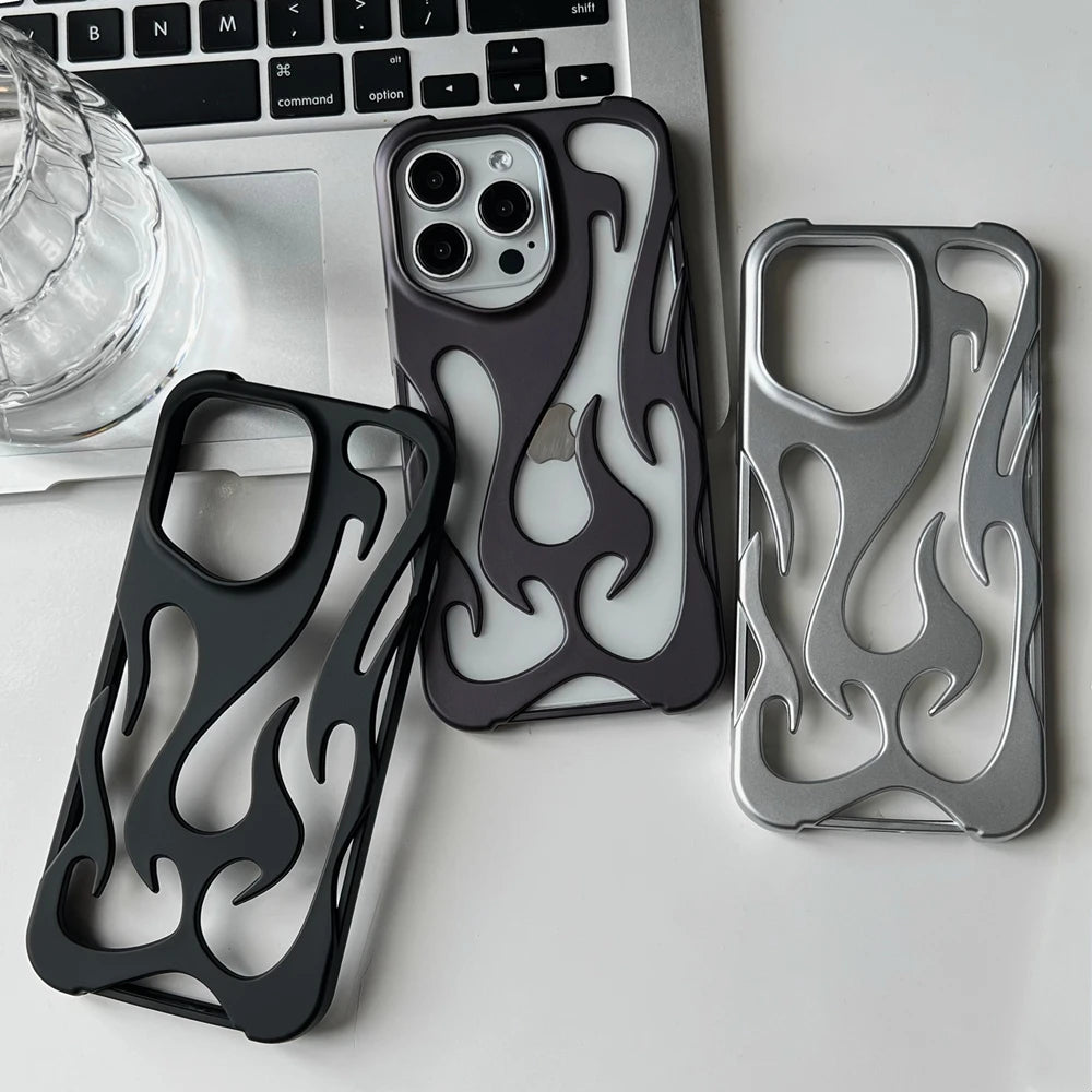 Fashion Matte 3D Hollowed Flame Phone Case For iphone 17 Air 16 Pro Max 15 Plus 14 13 12 11 Electroplated Soft Back Cover capa