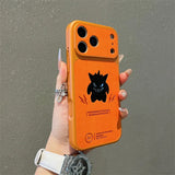 Anime Cartoon Ghost Gengar Laser Leather Texture Phone Case for iPhone 17 Air 16 15 14 13 Pro Max Shockproof Protective Cover