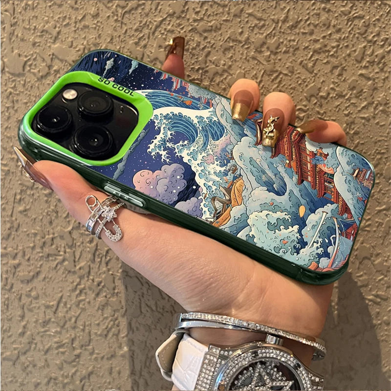 Ukiyo-e Ocean Waves Creative Case for IPhone 17 16 15 14 13 12 11 Pro Max Plus 17 Air 16E X XR XS Max Shockproof Bumper Cover