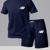 Men's fashion trend casual sports short-sleeved shorts set quick-drying sweat-absorbing soft breathable men's T-shirt set