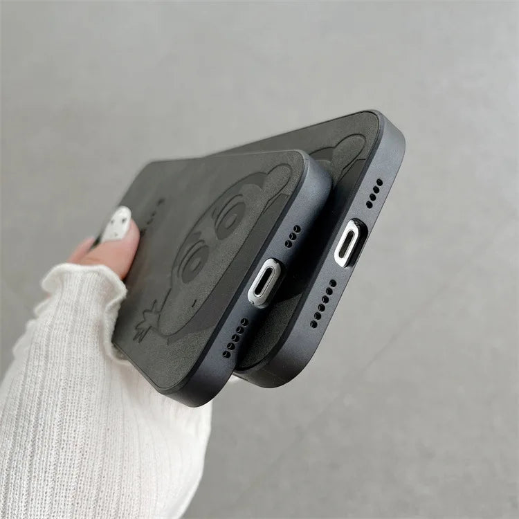 Cute Cartoon Crayon Shin-chan Leather Texture Phone Case For iPhone 11 12 13 14 15 16 17 Pro Max XS X XR 8 Plus Shockproof Cover