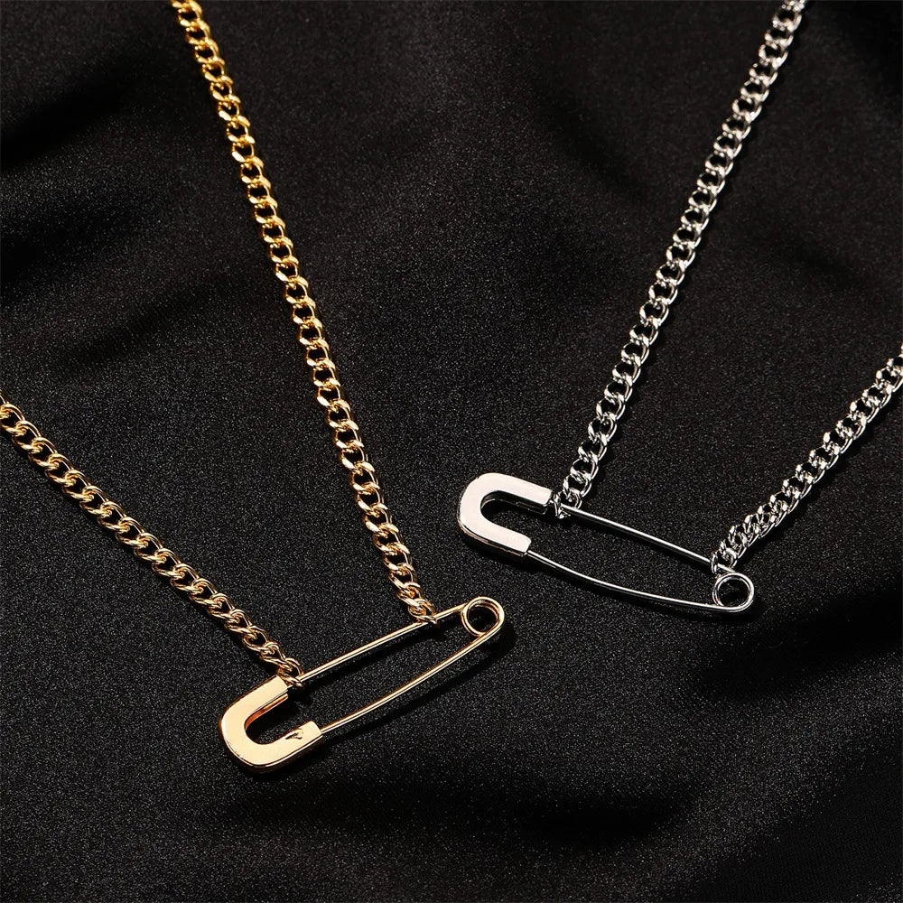 Silver Safety Pin Choker Necklace