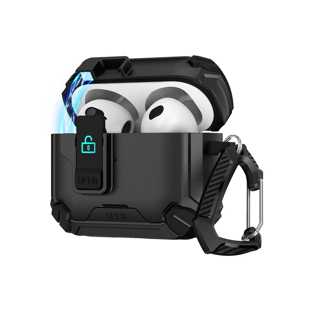 Magnetic Security Lock Earphone Cover for Airpods Pro 2 4 ANC Case Full Body Protection Shockproof Phone Holder Headphone Cover