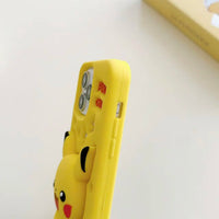 3D Cartoon Pikachu Stand Phone Case For IPhone17 17pro 17promax 13 14 15 16 12 ProMax 14 15 Plus Soft Silicone  Back Cover
