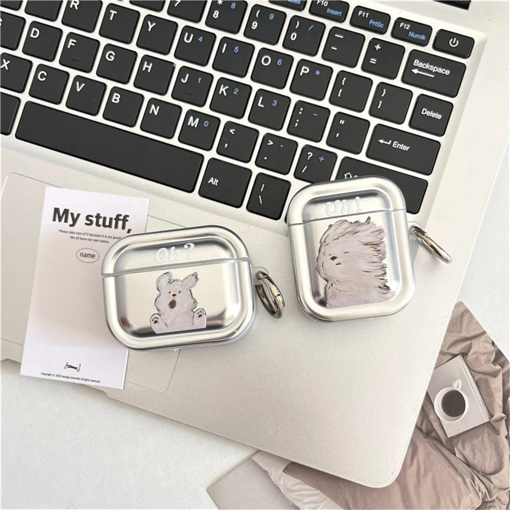 Lovely Oil Painting Puppy Mirror Earphone Case For Airpods 3 Pro 2 1 Shockproof Charging Cover For Airpods 4 Cartoon Soft Shell