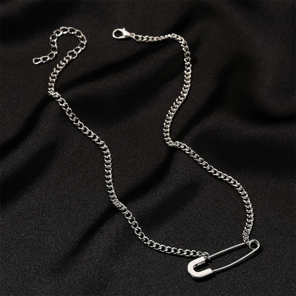 Silver Safety Pin Choker Necklace