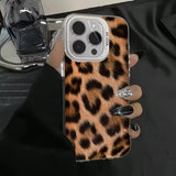 Leopard Print Pattern Electroplate Silver IMD Phone Case For iPhone 16 15 Pro Max 16E 7 8 Plus 14 13 12 11 Pro X XS XR SE2 Cover