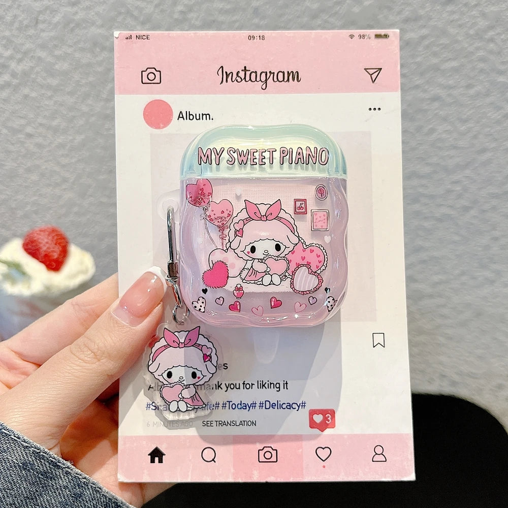 Earphone Case For Airpods 4 Pro 2 1 2 3  Cute Sanrio My Melody Piano Wireless Bluetooth Headset Protective Cover With Pendant