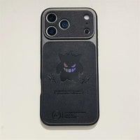 Anime Cartoon Ghost Gengar Laser Leather Texture Phone Case for iPhone 17 Air 16 15 14 13 Pro Max Shockproof Protective Cover