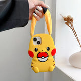 Kawaii 3D Plush Ears Cute Cartoon Pikachu Soft Silicone Phone Case For iPhone 16 15 14 13 12 Pro Max Shockproof Protective Cover