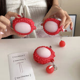 Fun Summer Stereoscopic Red Lychee Pendant Shockproof Protective Earphone Cover Case for AirPods 1 or 2 3 4 Pro 2