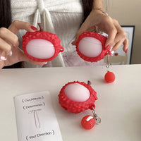 Fun Summer Stereoscopic Red Lychee Pendant Shockproof Protective Earphone Cover Case for AirPods 1 or 2 3 4 Pro 2