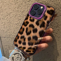 Leopard Print Pattern Electroplate Silver IMD Phone Case For iPhone 16 15 Pro Max 16E 7 8 Plus 14 13 12 11 Pro X XS XR SE2 Cover