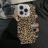 Leopard Print Pattern Electroplate Silver IMD Phone Case For iPhone 16 15 Pro Max 16E 7 8 Plus 14 13 12 11 Pro X XS XR SE2 Cover