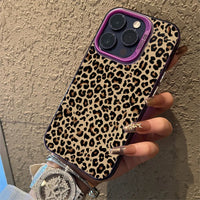 Leopard Print Pattern Electroplate Silver IMD Phone Case For iPhone 16 15 Pro Max 16E 7 8 Plus 14 13 12 11 Pro X XS XR SE2 Cover