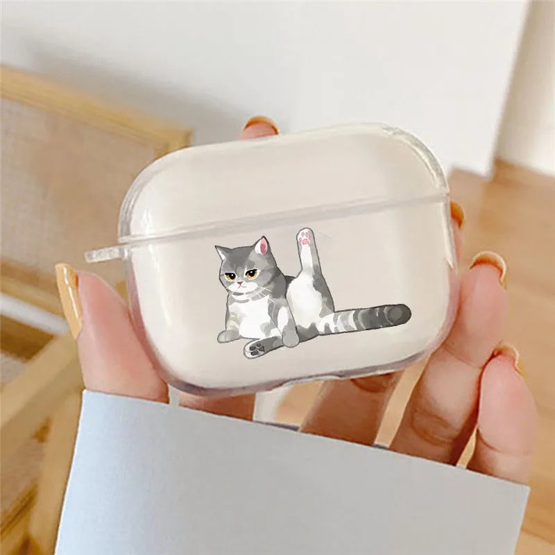 For AirPods 4 2024 Cartoon Funny Cat Cartoon Earphone Cover for Apple Airpod Pro2 Pro 1 2 3 4th Animal Transparet Cover Fundas