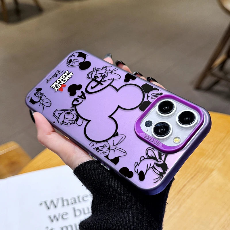 Mickey Mouse Plating Phone Case for IPhone 17 16 15 14 13 12 11 Pro Max Plus 17 Air 16E X XR XS Max Hard Shockproof Bumper Cover