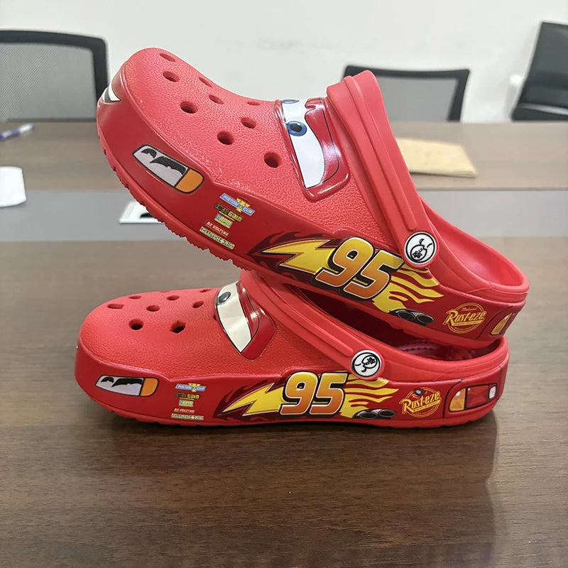 Disney Lightninged Mcqueens Pixar Hole Slippers Cartoon Solid Waterproof Slippers Fit Outdoor Sandals Breathable EVA Shoes Gift