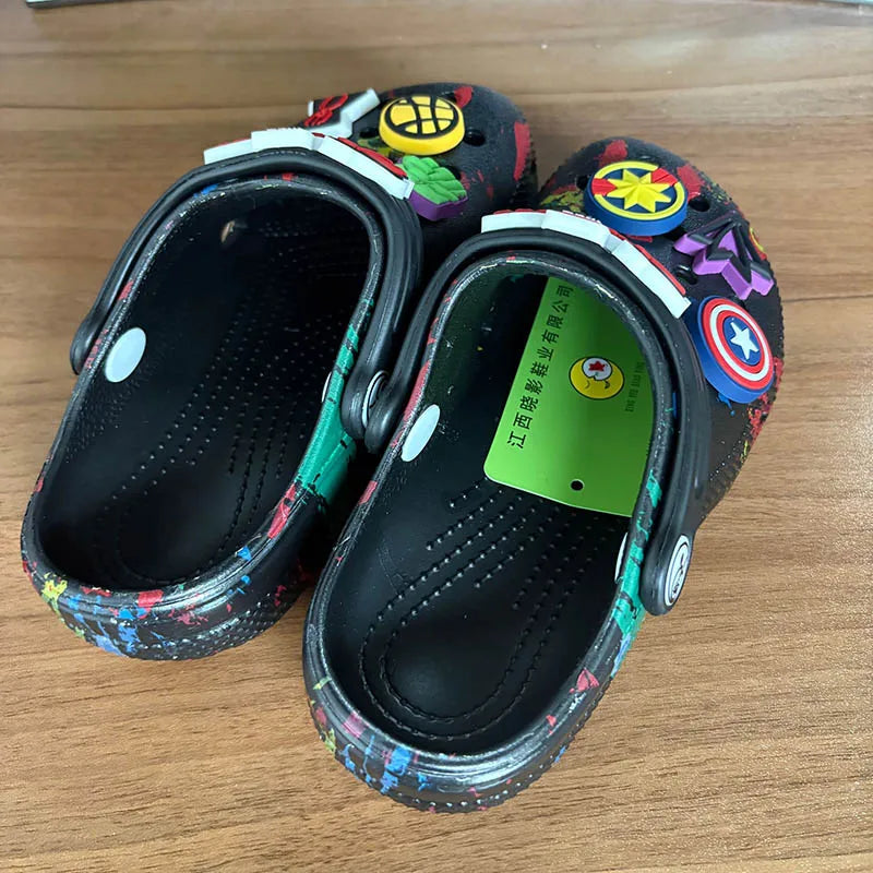 Marvel The Avengers Kids Sandals Black Eva Slippers For Boys Home Beach Summer Comfortable Anime Hole Design Children'S Shoes
