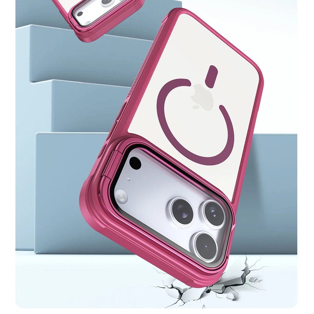 For Magsafe Glass Lens Protection Holder Phone Cases For iPhone 17 16 15 14 13 12 11 Pro Max Plus Air Shockproof Magnetic Cover