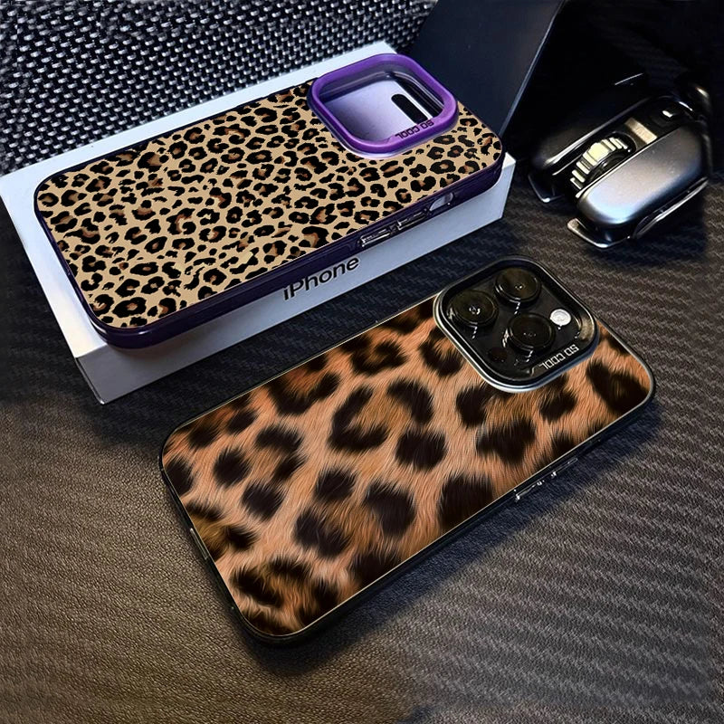 Leopard Print Pattern Electroplate Silver IMD Phone Case For iPhone 16 15 Pro Max 16E 7 8 Plus 14 13 12 11 Pro X XS XR SE2 Cover