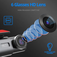 Dash Cam 4K UHD Recording Car Camera DVR Night Vision Video Recorder Built-In Wi-Fi Support GPS 24H Parking
