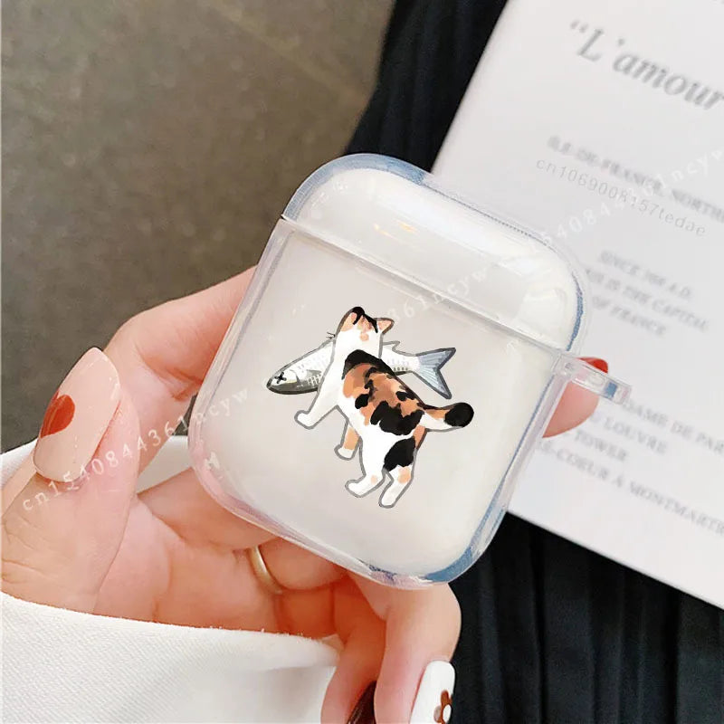 For AirPods 4 2024 Cartoon Funny Cat Cartoon Earphone Cover for Apple Airpod Pro2 Pro 1 2 3 4th Animal Transparet Cover Fundas