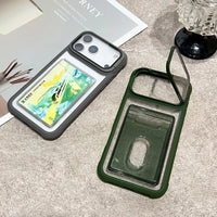 Luxury Slot Card Holder Wallet Clear Case For iPhone 17 Air 16 15 14 13 12 11 Pro Max Fold Lens Stand Holder Shockproof Cover