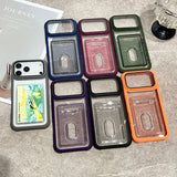 Luxury Slot Card Holder Wallet Clear Case For iPhone 17 Air 16 15 14 13 12 11 Pro Max Fold Lens Stand Holder Shockproof Cover