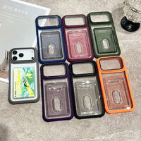 Luxury Slot Card Holder Wallet Clear Case For iPhone 17 Air 16 15 14 13 12 11 Pro Max Fold Lens Stand Holder Shockproof Cover