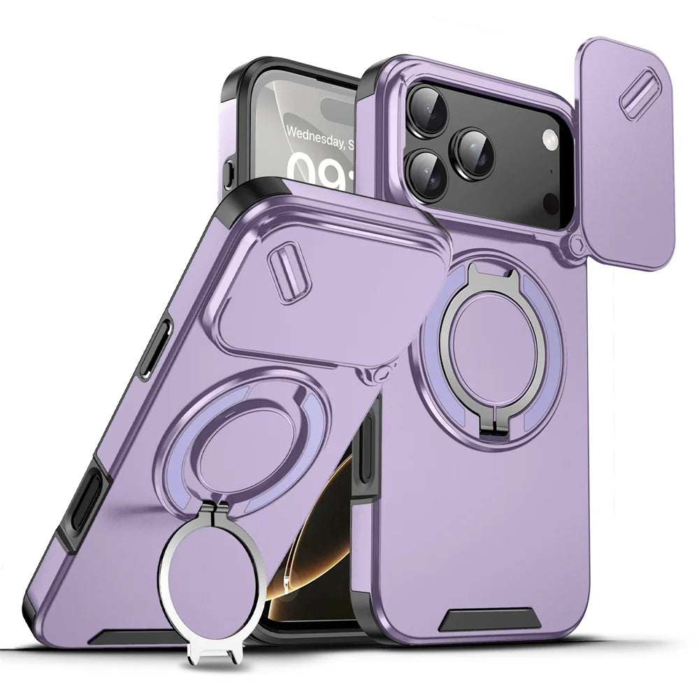 Rotating Flip Full Lens Protection Magnetic Stand Phone Case For iPhone 17 Pro Max 17Pro Air Dual Layer Protection Armor Cover