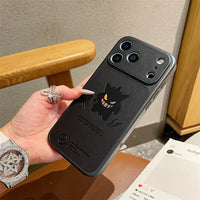 Anime Cartoon Ghost Gengar Laser Leather Texture Phone Case for iPhone 17 Air 16 15 14 13 Pro Max Shockproof Protective Cover