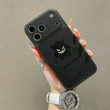 Anime Cartoon Ghost Gengar Laser Leather Texture Phone Case for iPhone 17 Air 16 15 14 13 Pro Max Shockproof Protective Cover