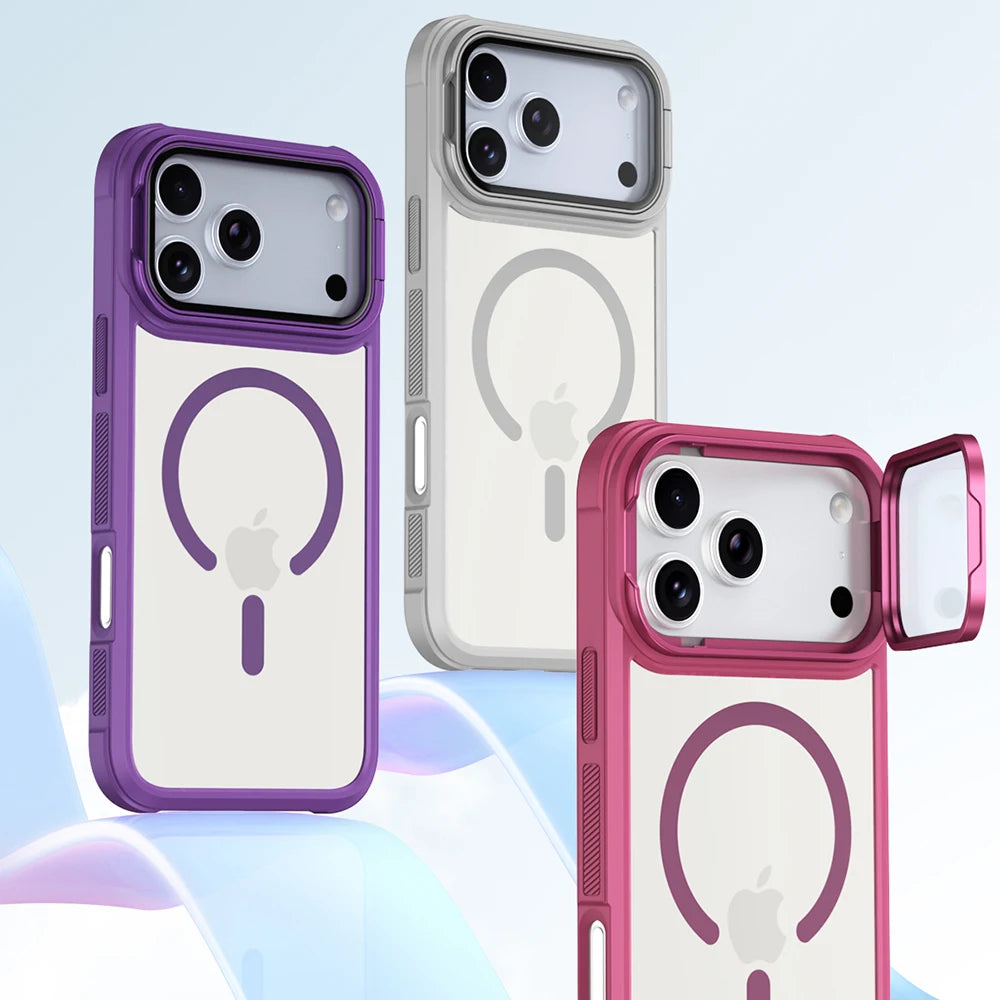For Magsafe Glass Lens Protection Holder Phone Cases For iPhone 17 16 15 14 13 12 11 Pro Max Plus Air Shockproof Magnetic Cover