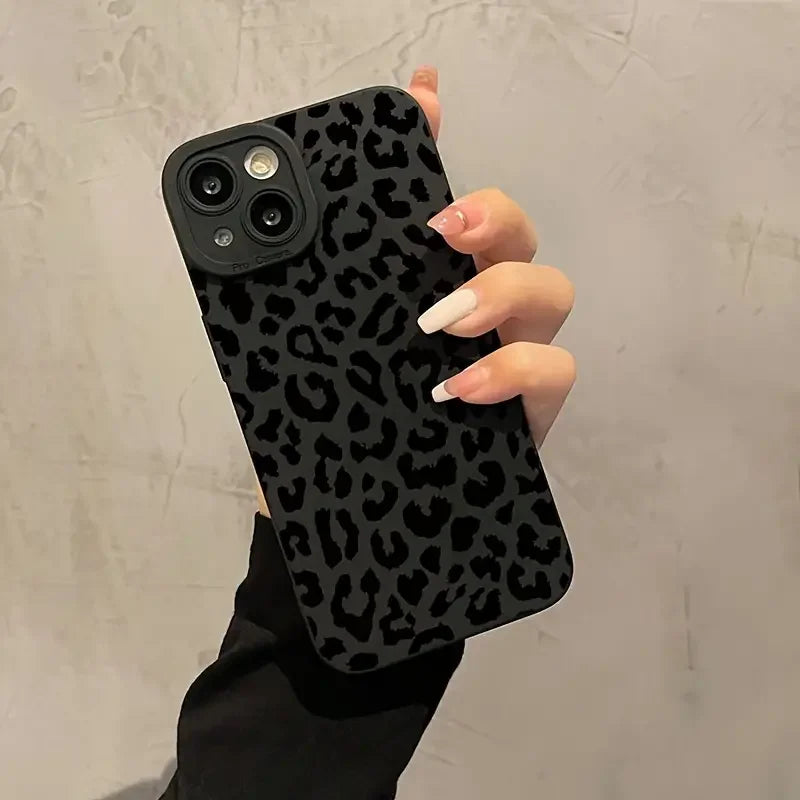 Black Print Leopard Graphic Phone Case For iPhone 17 16 15 14 13 12 11 Pro Max XS XR 7 8 Plus 16E Shockproof Soft Silicone Cover