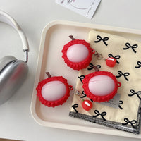 Fun Summer Stereoscopic Red Lychee Pendant Shockproof Protective Earphone Cover Case for AirPods 1 or 2 3 4 Pro 2