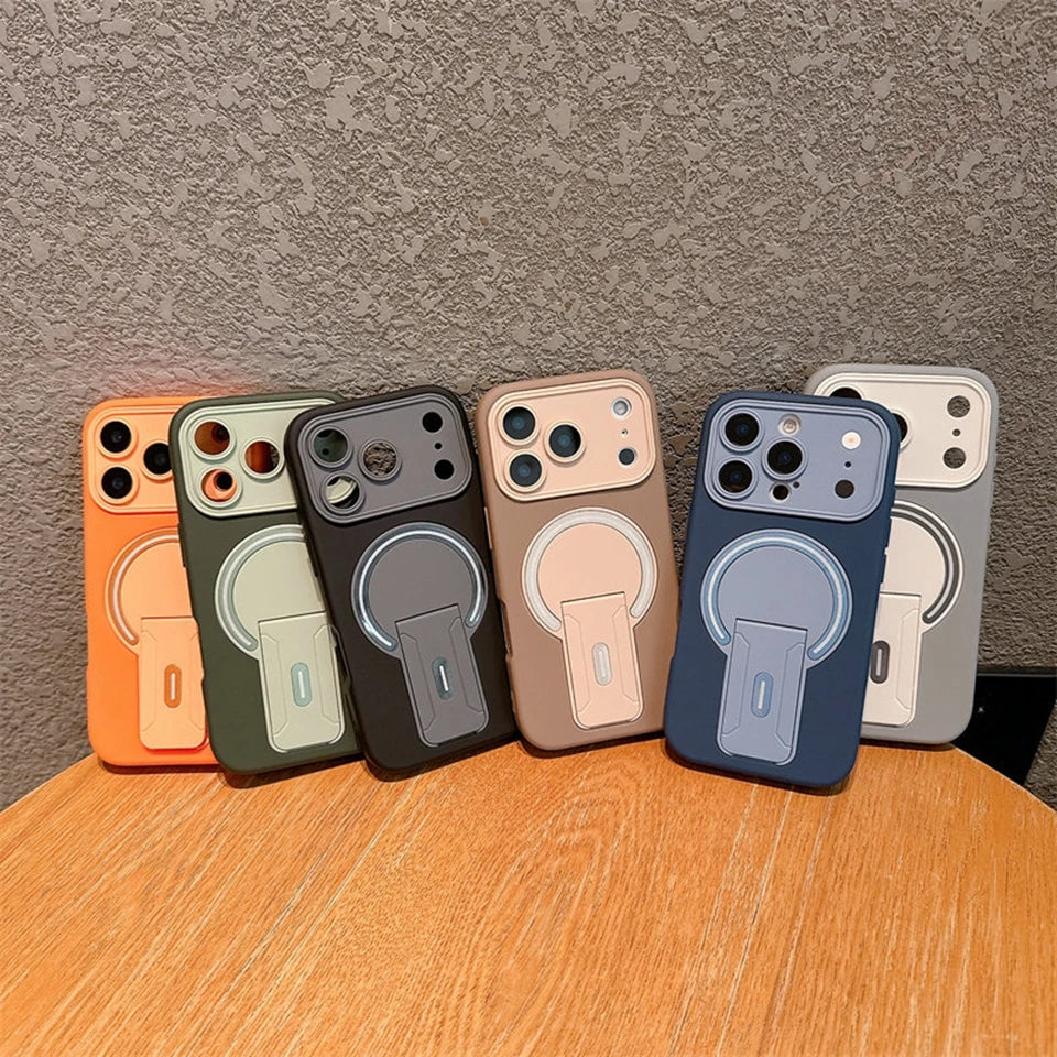 New Magnetic Stand Phone Case For iPhone 17 Air 13 11 12 14 15 16 Pro Max Plus Magsafe Official Wireless Charge Protector Cover